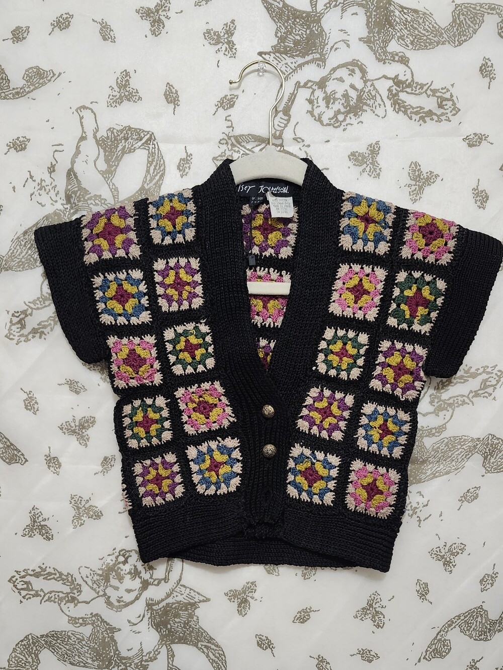 Rare Vintage Betsey Johnson Granny Square Crochet Shrug Crop Cardigan XXS Repair
